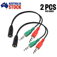 Load image into Gallery viewer, 2X 3.5mm Male Audio Jack to 2 Female Port Mic Headset Adapter Cable Convertor