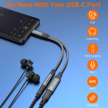 Load image into Gallery viewer, 2-in-1 60W Fast Charging USB Type C to 3.5mm Headphone Jack Dongle Cable