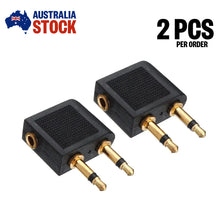 Load image into Gallery viewer, 2X Airplane Airline Headphone Jack Adapter Gold Plated Dual 2 Plug Connector