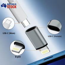 Load image into Gallery viewer, Type-C Female to 8-Pin Male Adapter Charger Converter Compatible with iPhone iPad AU Stock Black