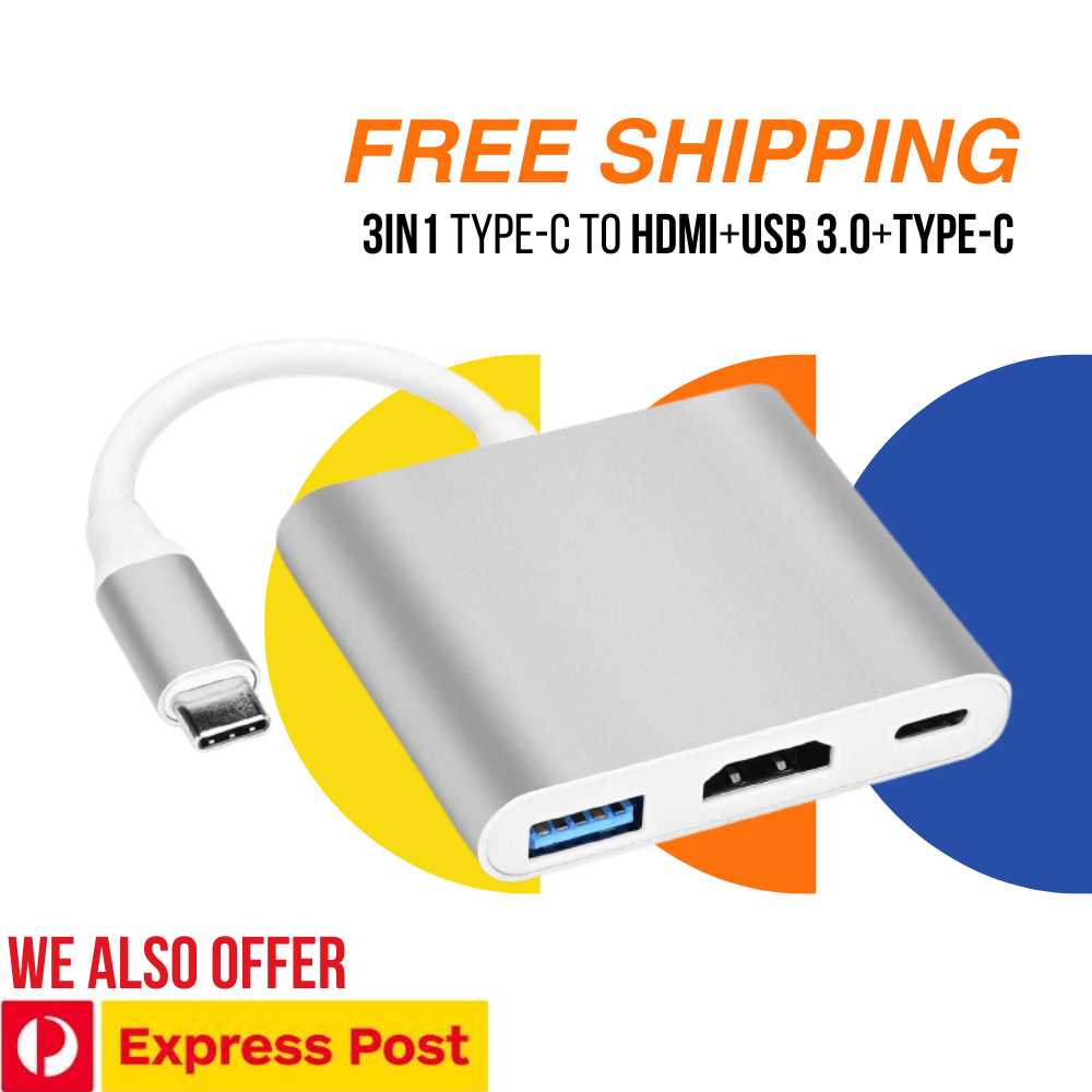 3-in-1 Type C to HDMI Multiport Adapter, Type C Hub with USB 3.0 +