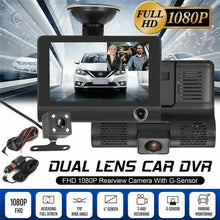 Load image into Gallery viewer, 4" LCD 1080P FHD Car DVR 3 Lens Camera Revising Recorder Dash Cams Night Vision Unbranded