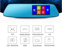 Load image into Gallery viewer, 4.3" Rear View Mirror Dash Car Reverse Camera Kits Double Cam FHD 1080P One Click Shop