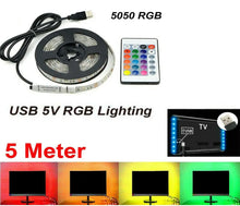 Load image into Gallery viewer, 5V 500CM USB LED Strip Light RGB 5050 TV Back COLOUR CHANGING + 24 IR Remote Unbranded