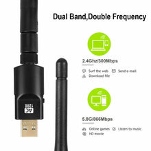 Load image into Gallery viewer, AC1200 High Power USB AC Wireless WIFI Adapter Long Range 802.11AC 5dBi Antenna Unbranded
