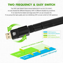 Load image into Gallery viewer, AC1200 High Power USB AC Wireless WIFI Adapter Long Range 802.11AC 5dBi Antenna Unbranded