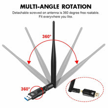 Load image into Gallery viewer, AC1200 High Power USB AC Wireless WIFI Adapter Long Range 802.11AC 5dBi Antenna Unbranded
