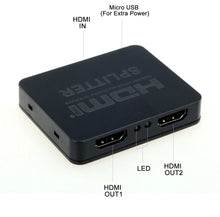 Load image into Gallery viewer, HDMI Splitter Amplifier 1 In 2 Out Video Duplicator Full HD 3D 1080P Unbranded