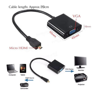 1080P Micro HDMI VGA Adapter Male to Female Cable Converter Unbranded