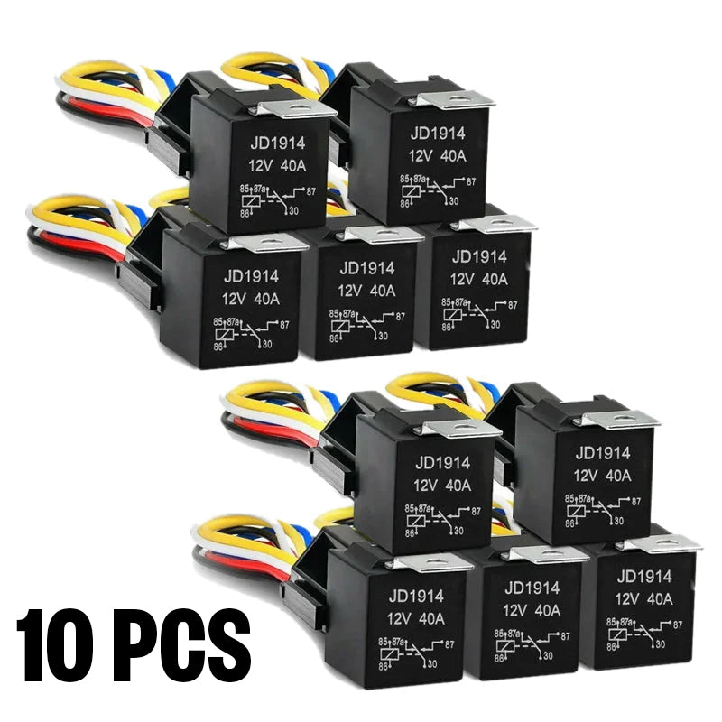 10PCS 12V 5Pin 40A Car Automotive Relay SPDT 5 Wires with Harness Socket