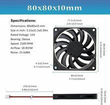 Load image into Gallery viewer, 2PCS 80x80x10mm DC 12V Brushless Cooling Fan Silent For Computer CPU Cooling Fans