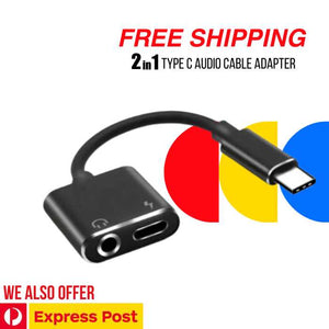 2in1 Type C Audio Cable Adapter Type C Charging to 3.5mm Headphone Unbranded