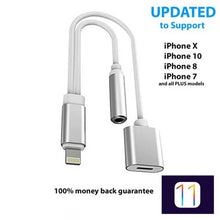 Load image into Gallery viewer, 2in1 iPhone Lightning Charging and 3.5mm Headphone Audio Adapter Splitter Cable