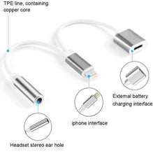 Load image into Gallery viewer, 2in1 iPhone Lightning Charging and 3.5mm Headphone Audio Adapter Splitter Cable