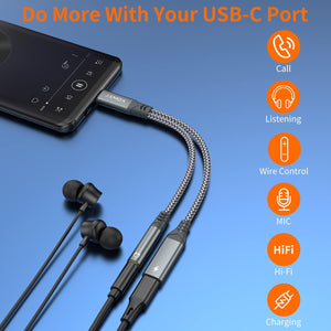 2025 USB C to 3.5mm Headphone and Charger Adapter, 2-in-1 USB Type C to Aux Jack Dongle Cable with PD 60W Fast Charging for iPhone 15 16 Pro Max Plus, Samsung Galaxy S22 S23 S24 Ultra, Note 20, iPad Pro