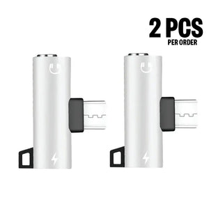 2PCS 2-in-1 Type C to USB C 3.5mm Audio Jack Headphone AUX Data & Charge Adapter