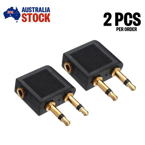 2X Airplane Airline Headphone Jack Adapter Gold Plated Dual 2 Plug Connector