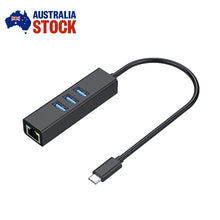 Load image into Gallery viewer, 3-Port USB Type C Hub with RJ45 Gigabit Ethernet Network Adapter