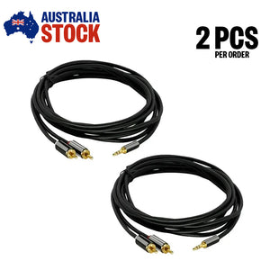 2pcs 3.5mm Audio AUX Stereo to 2 RCA Male Y Cable Converter Adapter Connector