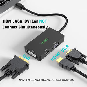 NEW 2024 4K Mini DisplayPort to HDMI DVI VGA Adapter, 3-in-1 Mini DP to 4K HDMI, VGA/DVI Video 1080P@60 Hz (Thunderbolt 2 Compatible), Male MDP to HDMI Female for MacBook Pro/Air/iMac Surface