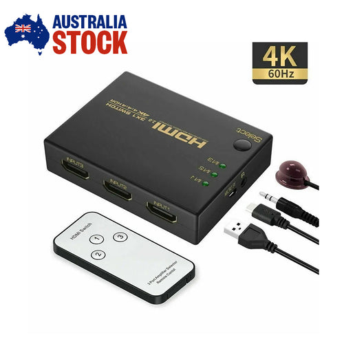 4K Ultra HD 3 Way HDMI Splitter Switch 3 Port IN 1 OUT with Remote Control