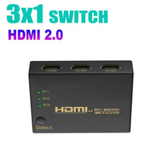 Load image into Gallery viewer, 4K Ultra HD Splitter 3 Way HDMI Switch HDTV Auto 3 Port IN 1 OUT Remote Control Unbranded