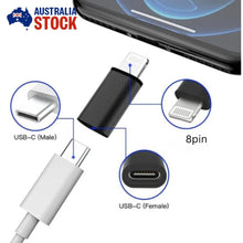 Load image into Gallery viewer, Type-C Female to 8-Pin Male Adapter Charger Converter Compatible with iPhone iPad AU Stock Black