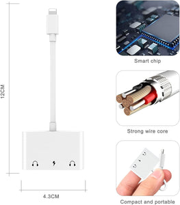 3in1 Apple 8-Pin to 3.5mm Dual Earphone Headphone Jack Audio Adapter Splitter