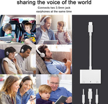 Load image into Gallery viewer, 2025 3in1 Apple 8-Pin to 3.5mm, Headphone Adapter for iPhone, Dual Earphone Jack Audio, Music Call and Charging Adapter, Headphone Splitter for iPhone 14/13/12/11/XS Max/XR/8/7 Plus /6/ iPad,Support iOS 10 to16