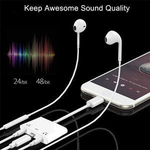 3in1 Apple 8-Pin to 3.5mm Dual Earphone Headphone Jack Audio Adapter Splitter