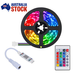 RGB LED Strip Light 5050 5M 300 LEDS Waterproof 12v Power With 24 Key IR Remote