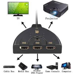 Mini 3 Port HDMI Splitter Adapter Cable 1.4b 1080P Switcher HDMI Switch 4K Ultra 3 Port IN 1 OUT Unbranded