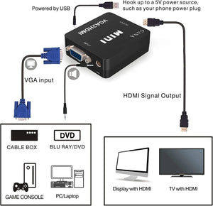 Mini VGA to HDMI 1080P Audio Video Converter Adapter Full HD VGA to HDMI Audio Video Converter with 3.5mm Audio Mini USB Cable Unbranded