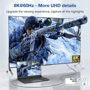 8K Mini DisplayPort to HDMI 2.1 Male Cable HDR for iMac Surface Pro/Dock