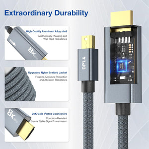 8K Mini DisplayPort to HDMI 2.1 Male Cable HDR for iMac Surface Pro/Dock