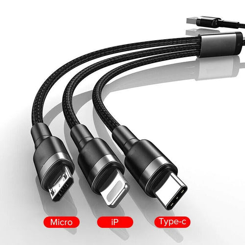 NEW 2024 3in1 Multi USB Charger Charging Cable Micro USB Type-C for iPhone Samsung Unbranded