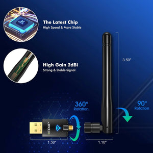 NEW 2024 USB Wireless WIFI Adapter High Power 2.4G 5G AC1200 Long Range 802.11AC Antenna For Windows 11 Unbranded