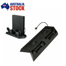 Load image into Gallery viewer, PlayStation 4 PS4 Slim Vertical Stand Cooling Fan Dualshock Controller Charger Dock Station