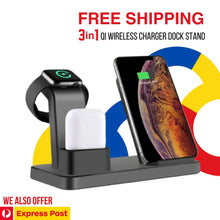 Load image into Gallery viewer, QI Wireless Charger 3-in-1 Charging Station Dock Stand for Apple Watch iPhone AirPods Unbranded