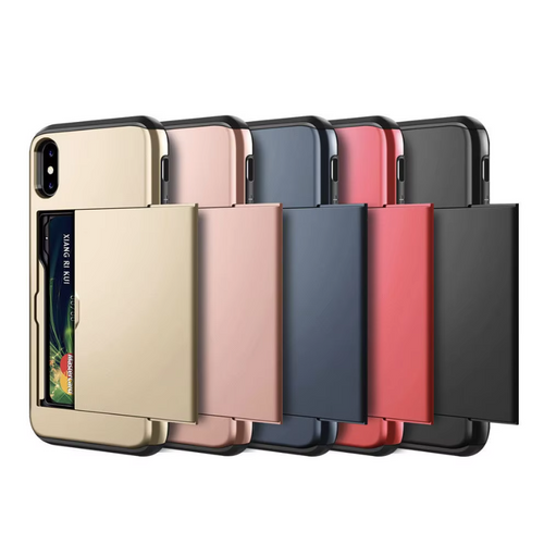 For iPhone Case X Series With Sliding Card Holder Wallet Armor
