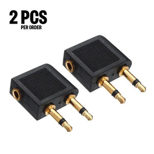 2X Airplane Airline Headphone Jack Adapter Gold Plated Dual 2 Plug Connector