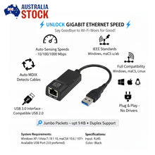 Load image into Gallery viewer, Gigabit Speed USB 3.0 to RJ45 LAN Adapter – High-Speed 1000Mbps Ethernet Converter (AU)
