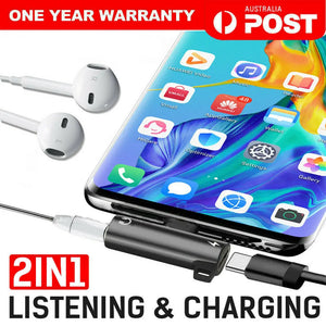 2 in 1 Type C to USB C 3.5mm Audio Jack Headphone AUX & Sync Data & Charge Adapter Unbranded
