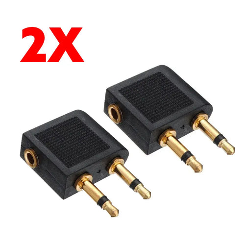 2X Airplane Headphone Jack Adapter Gold Plated Dual Prong For Airline Flight Travels Set of 2 Unbranded