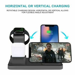 3-in-1 QI Wireless Charger Charging Station Dock Stand for Apple Watch / iPhone/ AirPods - Black Unbranded