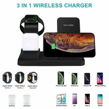 Load image into Gallery viewer, 3-in-1 QI Wireless Charger Charging Station Dock Stand for Apple Watch / iPhone/ AirPods - Black Unbranded