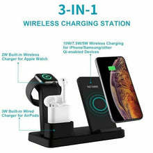 Load image into Gallery viewer, 3-in-1 QI Wireless Charger Charging Station Dock Stand for Apple Watch / iPhone/ AirPods - Black Unbranded