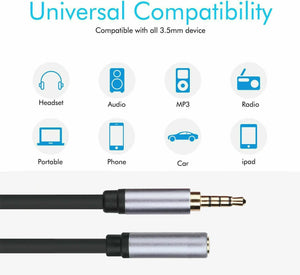 3.5mm Male to Female Extension Cable with Microphone Stereo Audio Cable 4 Pole Unbranded
