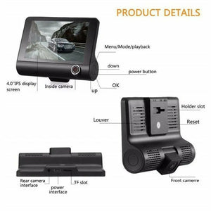 4" LCD 1080P FHD Car DVR 3 Lens Camera Revising Recorder Dash Cams Night Vision Unbranded