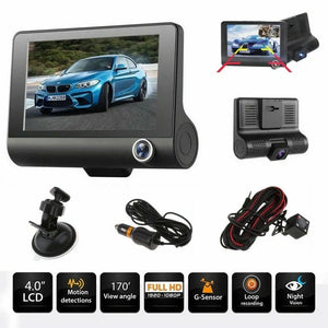 4" LCD 1080P FHD Car DVR 3 Lens Camera Revising Recorder Dash Cams Night Vision Unbranded